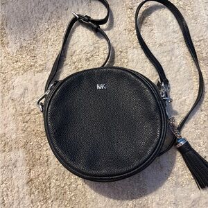 Michael Kors Black Pebbled Leather Round Crossbody Bag